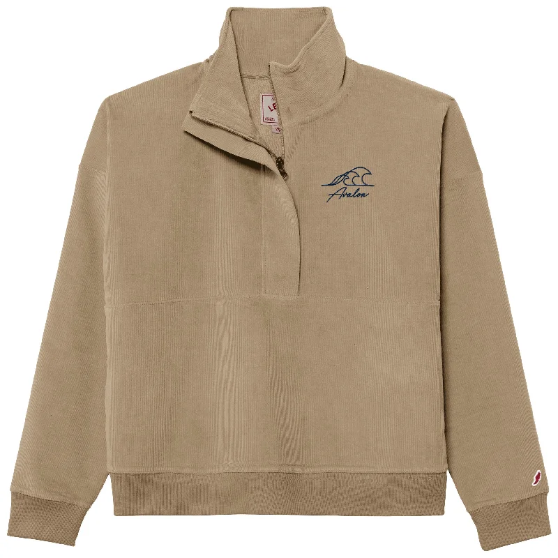 Women's Avalon Cord Half Zip - Khaki Basic Hoodie Sweatshirt Look