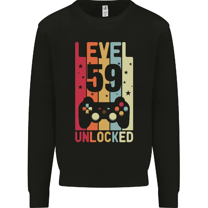 59th Birthday 59 Year Old Level Up Gaming Mens Sweatshirt Jumper Zip-up Sweatshirt Look