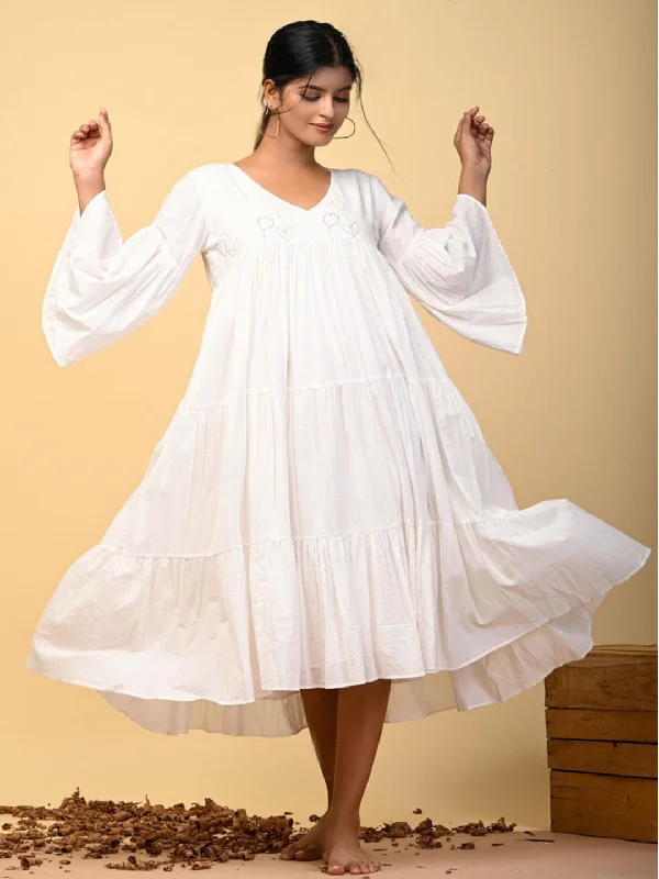 Tulip Tal Hand Embroidered White Tiered Dress Earthy tone unclassified dresses