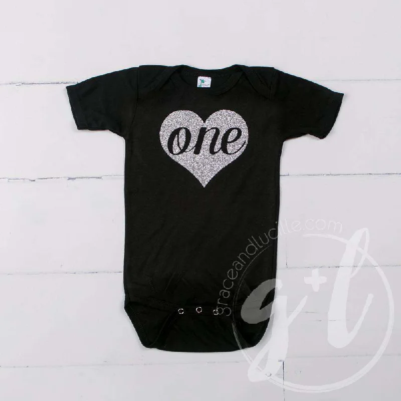 Black Onesie with Silver Heart & "ONE" Stylish unclassified dresses