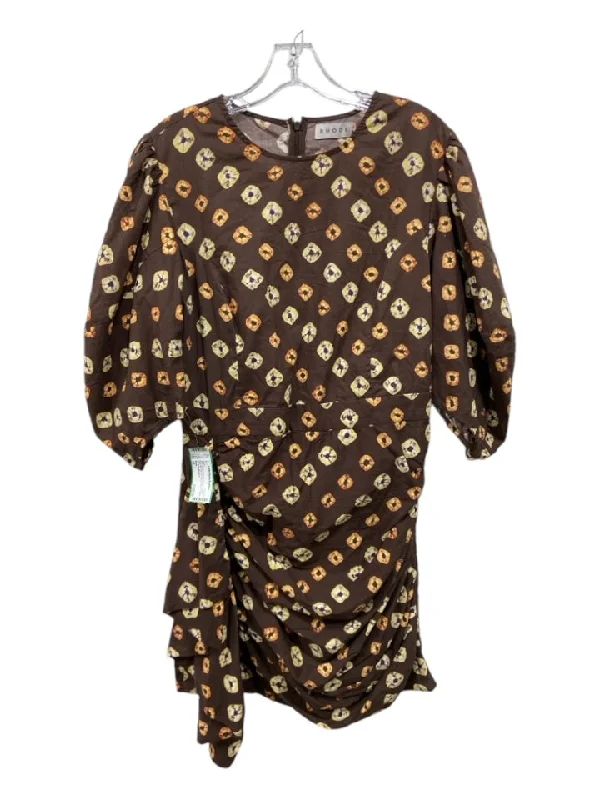 Rhode Size 10 Brown, Yellow & Orange Cotton Back Zip Half Puff Sleeve Dress Petite unclassified dresses