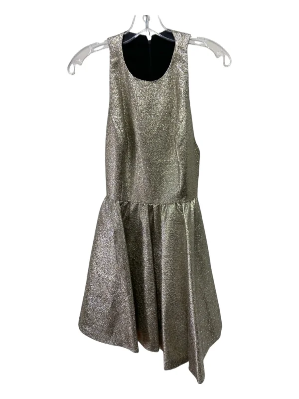Alice & Olivia Size 2 Gold & Black Polyester & Cotton Sleeveless T Strap Dress Soft fabric unclassified dresses