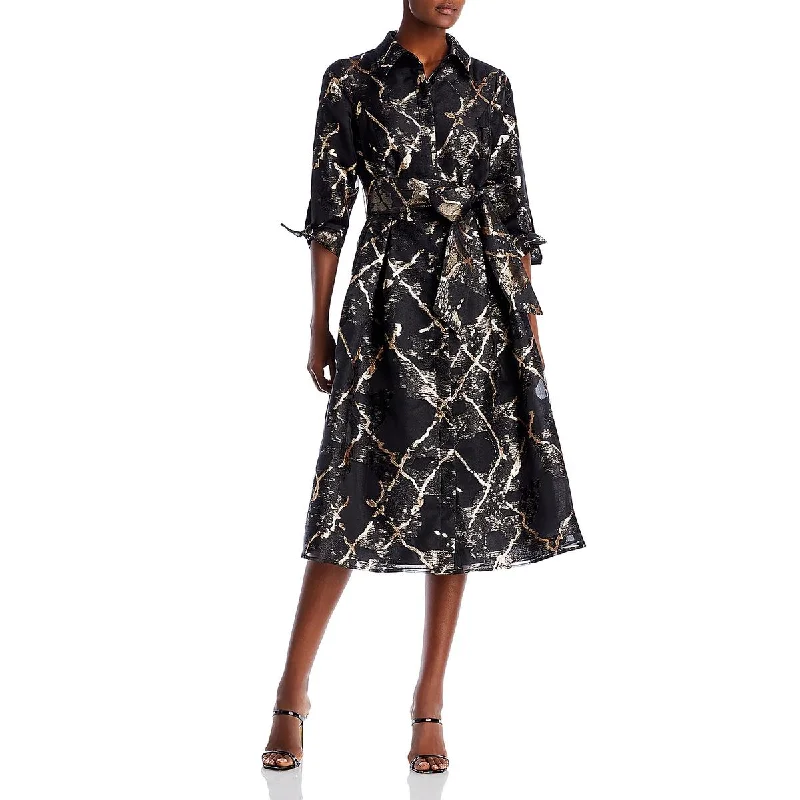 Rickie Freeman Teri Jon Womens Metallic Midi Shirtdress Anniversary midi dresses